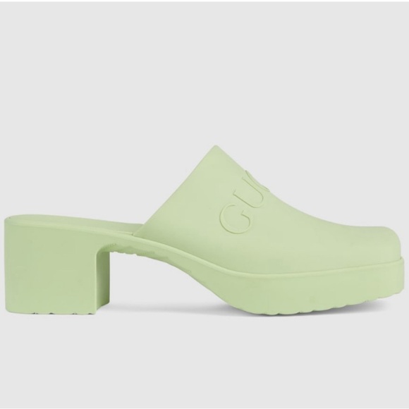 GUCCI NWT NIB mint pastel green rubber logo embossed high heel clogs size 38 - Picture 2 of 5